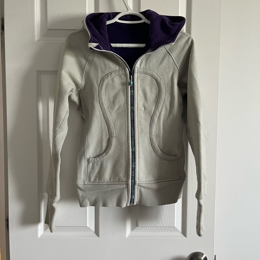 Lululemon Light Gray and Purple Zip-Up Hoodie